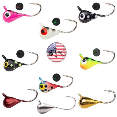Tungsten UV Glow Ice Jigs - Divine 9 Pack 4mm 1.1gm #10 Hook Tungsten Ice Fishing Jig Lure Bait Walleye Crappie Panfish Trout