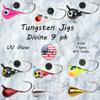 Tungsten UV Glow Ice Jigs - Divine 9 Pack 4mm 1.1gm #10 Hook Tungsten Ice Fishing Jig Lure Bait Walleye Crappie Panfish Trout view 2