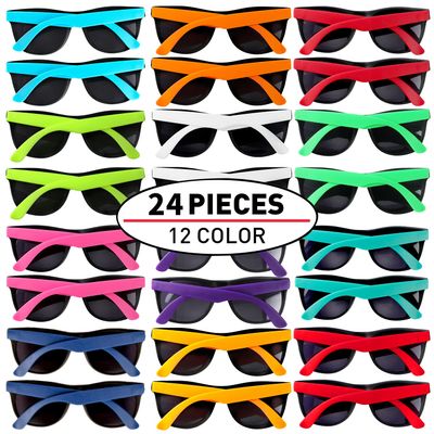 24 Pack 12 Colors Neon Party Sunglasses With Dark Lens,80's Style Colorful Novelty Sunglasses For Party Favors,Bulk Pool Party,Beach Party,Summer Party, Goody Bag Fillers,for Boys Girls Teens adults