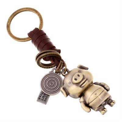 Cartoon Piggy Keychain, Braided Leather Cord Car Key Chain, Couple Key Ring with Alloy Animal Charm, for Women (Color : Metallic, Size : 4.5 x 1.1 x 1.8 in)