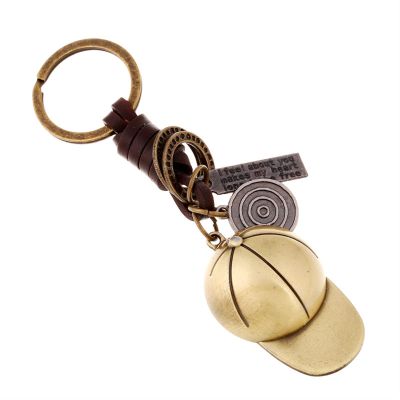 Retro Baseball Cap Keychain, Personalized Men Key Ring, Small Hat Pendant Hand Woven Car Key Ring Punk Bag Decor (Color : Gold, Size : 4.7 x 1.2 x 2.0 in)