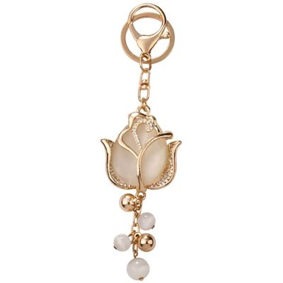 Tulip Flower Keychain, Metal Key Ring Pendant Creative Car Key Ring for Women Girls Bag Charm Jewelry Gift (Color : Gold, Size : 4.9 x 1.2 x 1.2 in)