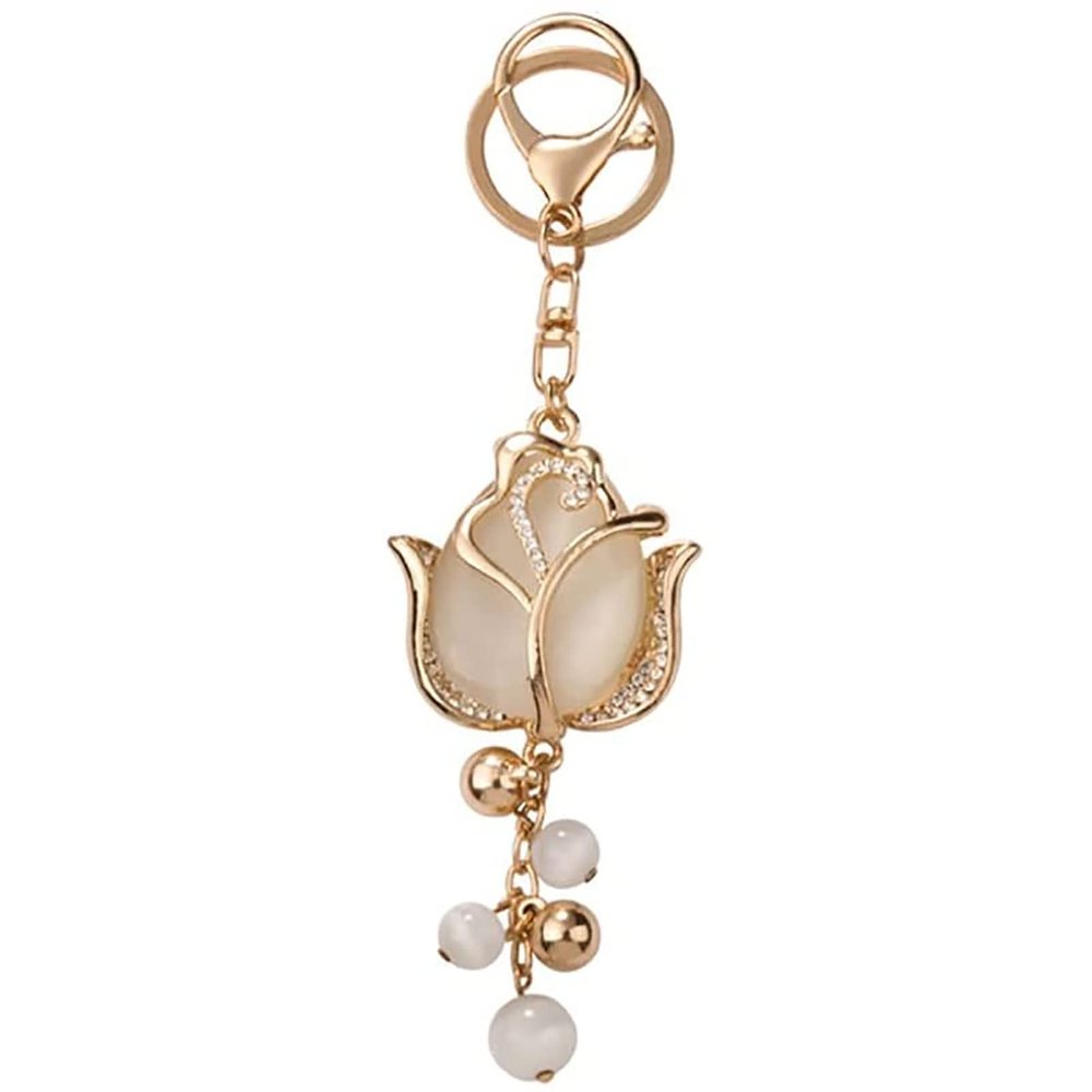 Tulip Flower Keychain, Metal Key Ring Pendant Creative Car Key Ring for Women Girls Bag Charm Jewelry Gift (Color : Gold, Size : 4.9 x 1.2 x 1.2 in)
