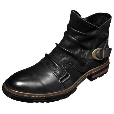 Shijian Mens Casual Boots Work Boots for Men Fashion Military Boots Knight Boots Side Zipper Leather Boots Mens Motorcylce Style Boot D-Black