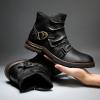 Shijian Mens Casual Boots Work Boots for Men Fashion Military Boots Knight Boots Side Zipper Leather Boots Mens Motorcylce Style Boot D-Black view 2
