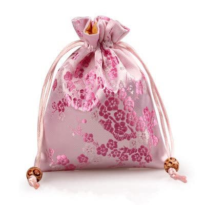 Only My Live Home 10pcs Elegant Jacquard Silk Brocade Jewelry Pouch Small Drawstring Bracelet Gift Bags Packaging Luxury Lavender Candy Storage Sachet (pink)