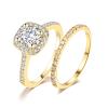 Ahloe Jewelry CEJUG 18K Gold Plated Wedding Rings for Women Engagement Bridal Ring Set Wedding Bands Halo Round Golden 1.5Ct Cz Size 8 view 1