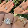 Ahloe Jewelry CEJUG 18K Gold Plated Wedding Rings for Women Engagement Bridal Ring Set Wedding Bands Halo Round Golden 1.5Ct Cz Size 8 view 4