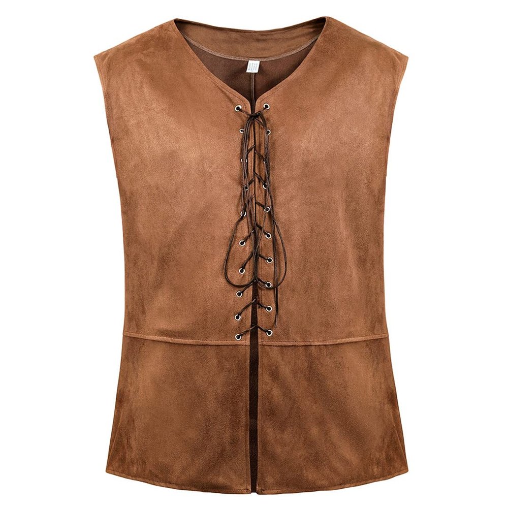Kranchungel Pirate Vest Mens Costume: Renaissance Costume Men Medieval Viking Gothic Steampunk Vest Outfit for Themed Parties Light Brown 2X-Large