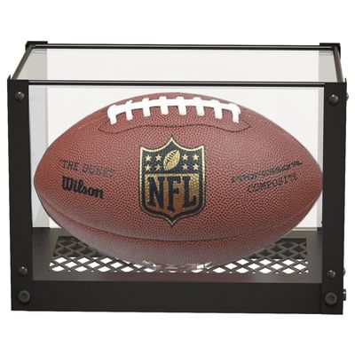 J JACKCUBE DESIGN Acrylic Football Display Case, Clear Storage Case Box with Metal Mesh Base for Football Sport Memorabilia Ball Holder Stand -MK810A