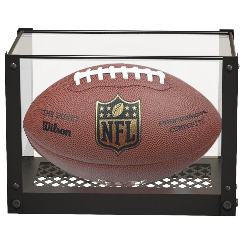 J JACKCUBE DESIGN Acrylic Football Display Case, Clear Storage Case Box with Metal Mesh Base for Football Sport Memorabilia Ball Holder Stand -MK810A