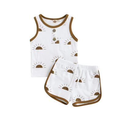 YINGISFITM Newborn Baby Girl Boy Clothes Cotton Printed Sleeveless T Shirt Tank Top Beach Shorts Two Piece Summer Outfit (6-12 Months,White)