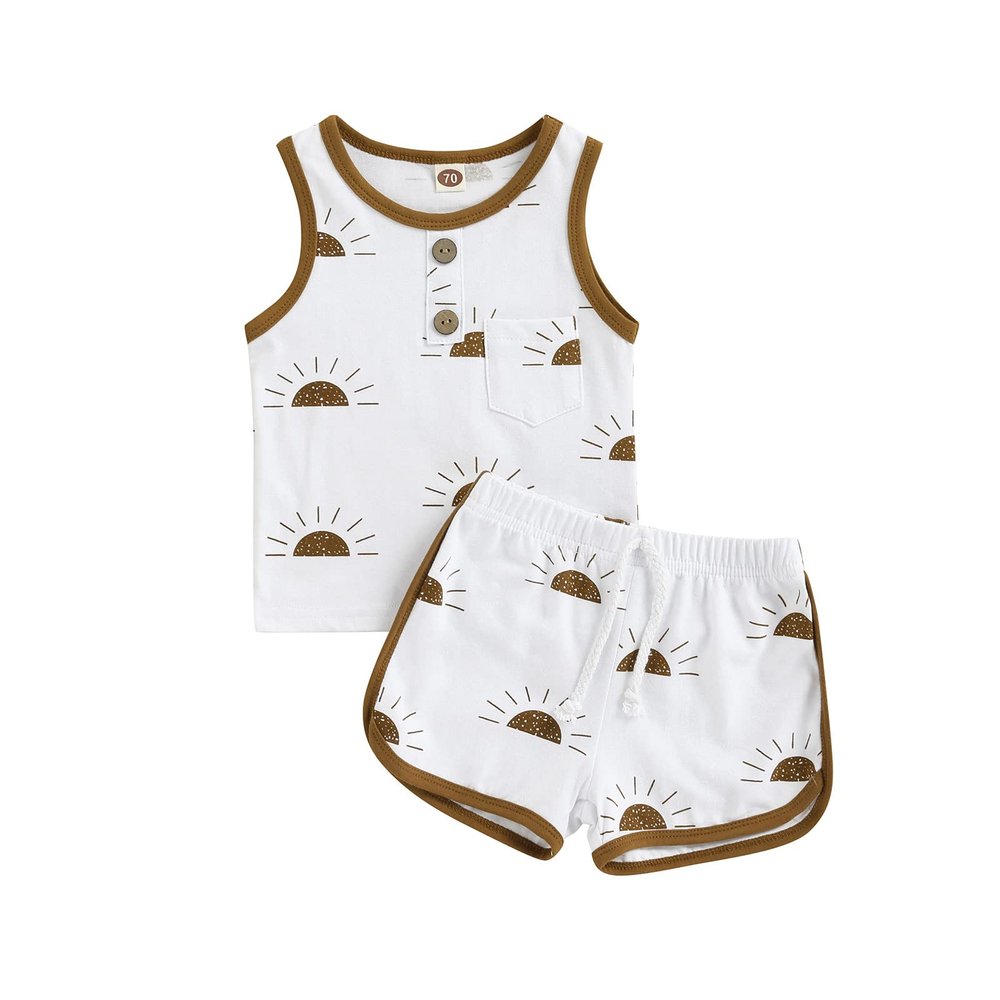 YINGISFITM Newborn Baby Girl Boy Clothes Cotton Printed Sleeveless T Shirt Tank Top Beach Shorts Two Piece Summer Outfit (0-6 Months,White)
