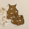 YINGISFITM Newborn Baby Girl Boy Clothes Cotton Printed Sleeveless T Shirt Tank Top Beach Shorts Two Piece Summer Outfit (12-18 Months,Brown) view 3