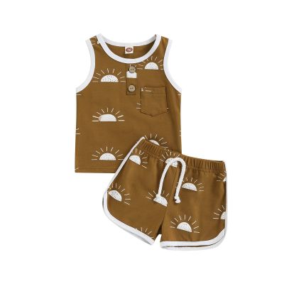YINGISFITM Newborn Baby Girl Boy Clothes Cotton Printed Sleeveless T Shirt Tank Top Beach Shorts Two Piece Summer Outfit (6-12 Months,Brown)