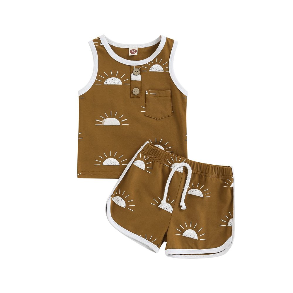 YINGISFITM Newborn Baby Girl Boy Clothes Cotton Printed Sleeveless T Shirt Tank Top Beach Shorts Two Piece Summer Outfit (6-12 Months,Brown)