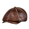 HYJTYA Men's Genuine Cowhide Leather Octagonal Cap Vintage Newsboy Hat Driving Flat Winter Male Artist Cap (XXL(59-60cm), Brown) view 1