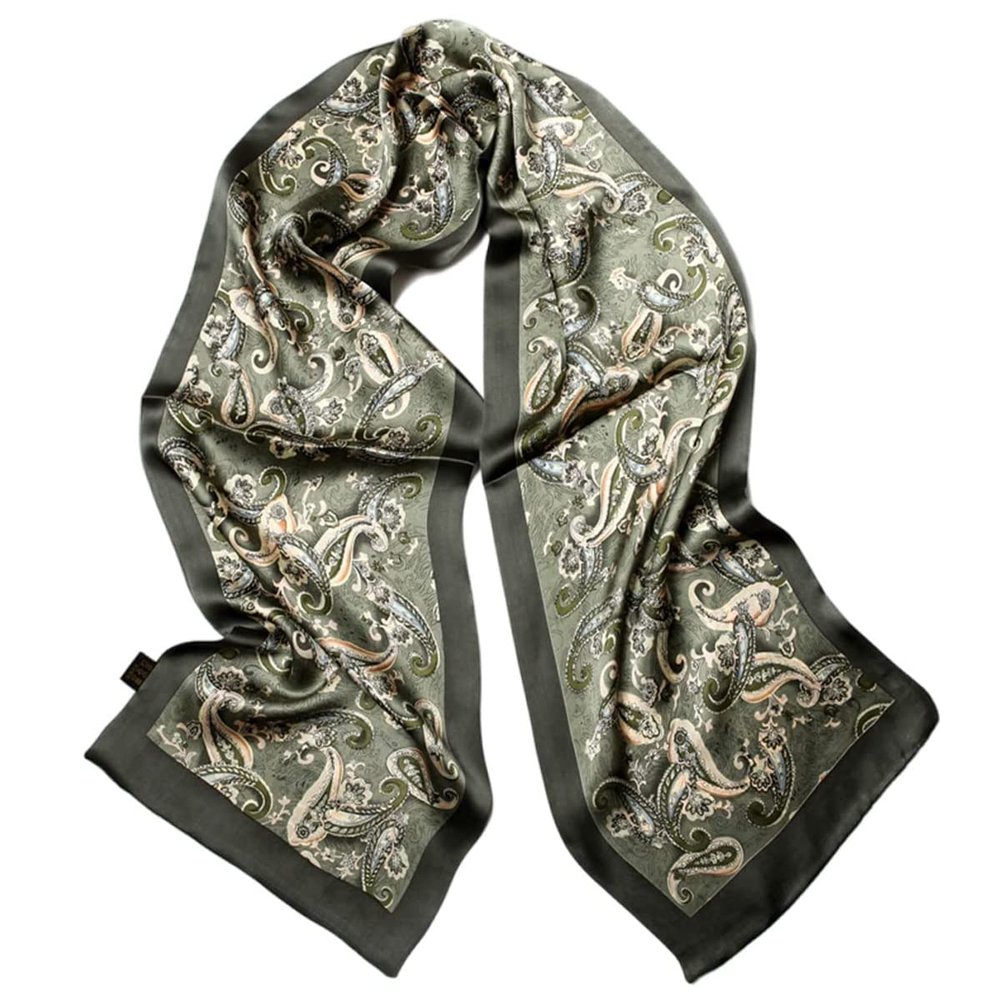 SEZQFEQE Men's 100 Silk Long Scarf Double Layer Neckerchief (L-Cashews Green)