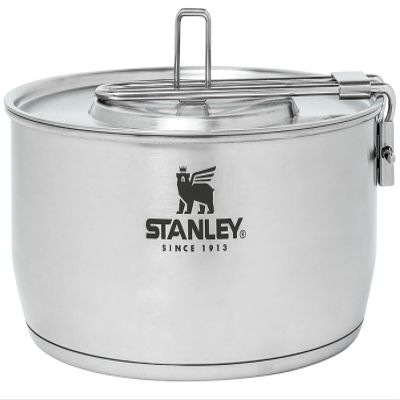 Stanley Adventure 6-Piece Even Heat Essential Camp Cook Set | 1.9 qt Stainless Steel Pot with Lid | Folding Cutting Board, Serving Spoon | Outdoor Cookware for Backpacking and Camping | BPA-Free
