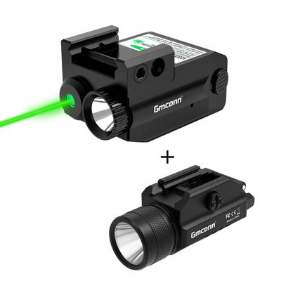 Gmconn 350 lm Gun Flashlight with Strobe Mode Green Laser Sight Combo, Bundle with 1200 Lumens Rail Mounted Compact Pistol Light LED Strobe Tactical Gun Flashlight