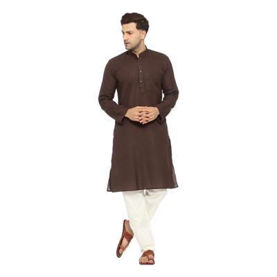 ITOS365 Men Cotton Blend Kurta Pyjama Set Party Fashion Regular Ethinic Wear Indian Dress Gift for Men Coffee XL