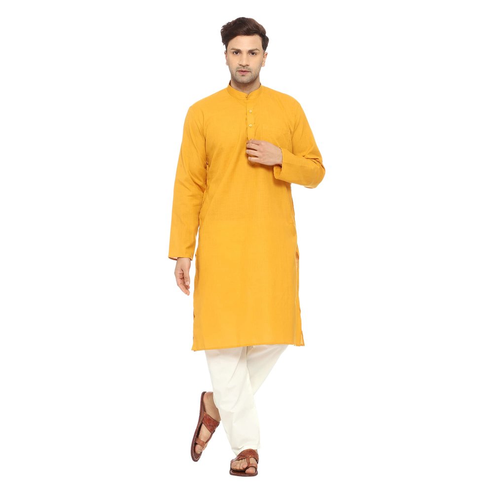 ITOS365 Men Cotton Blend Kurta Pyjama Set Party Fashion Regular Ethinic Wear Indian Dress Gift for Men Golden XL