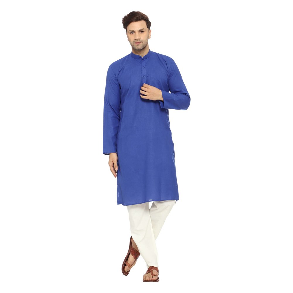 ITOS365 Men Cotton Blend Kurta Pyjama Set Party Fashion Regular Ethinic Wear Indian Dress Gift for Men Royal Blue Large