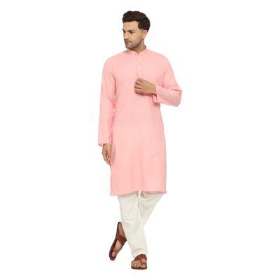 ITOS365 Men Cotton Blend Kurta Pyjama Set Party Fashion Regular Ethinic Wear Indian Dress Gift for Men Light Pink Large