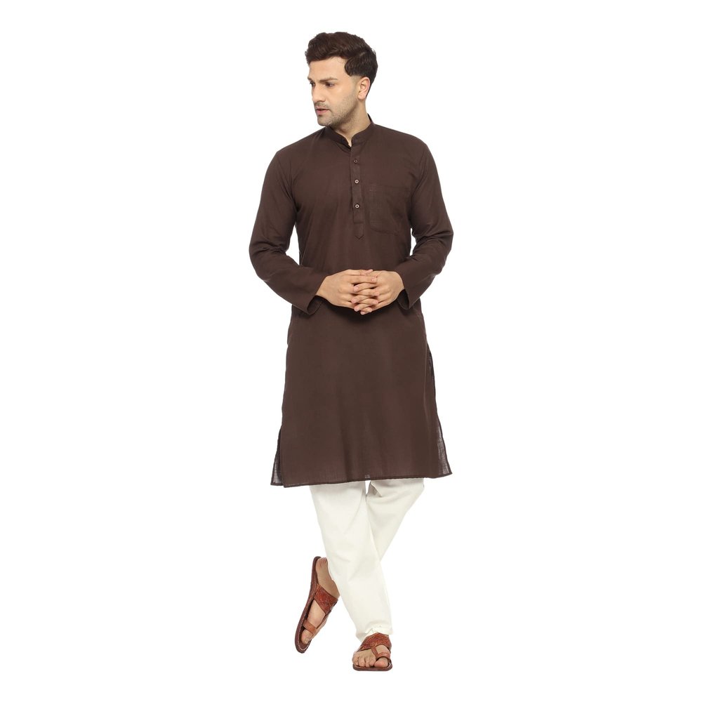 ITOS365 Men Cotton Blend Kurta Pyjama Set Party Fashion Regular Ethinic Wear Indian Dress Gift for Men Coffee Large