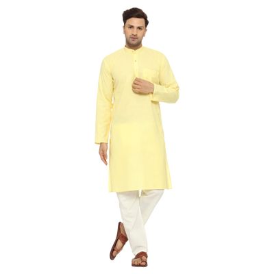 ITOS365 Men Cotton Blend Kurta Pyjama Set Party Fashion Regular Ethinic Wear Indian Dress Gift for Men Lemon Small