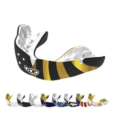 OPRO Instant Custom-Fit Mouth Guard, Dentist-Level Comfort, Protection & Fit - Moldable Mouthguard for Football, Boxing, Rugby, MMA, BJJ, UFC Mouth Piece- Includes Mouth Guard Case (USA Gold, Adult)