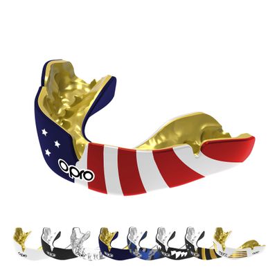 OPRO Instant Custom-Fit Mouth Guard, Dentist-Level Comfort, Protection & Fit - Moldable Mouthguard for Football, Boxing, Rugby, MMA, BJJ, UFC Mouth Piece- Includes Mouth Guard Case (Gold Teeth, Adult)