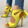 oiangi Womens Suede Super High Heel Sandals Fashion Fish Mouth Hollow Open Toe Strap Back Lace Up Stilettos Summer Solid Comfy Casual Ladies Shoes Yellow view 2