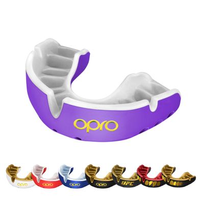 OPRO Gold Level Mouth Guard - Moldable Mouthguard with Premium Comfort Fit, and Multi-Layer Protection for Boxing, MMA, Rugby, Hockey, and Football Mouthpiece  Includes Case (Purple/Pearl, Adult)