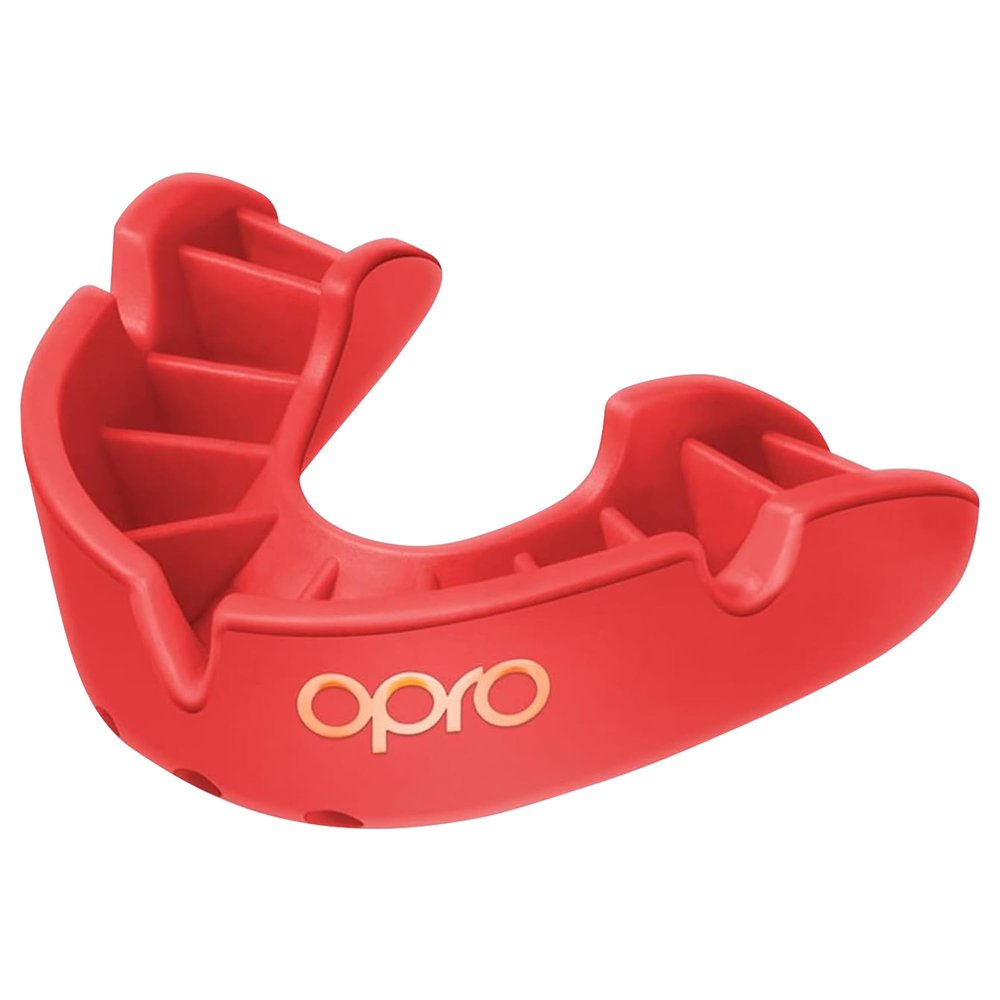 OPRO Bronze Level Sports Mouthguard  Custom-Fit, Breathable, Slim Design  Protective Mouth Guard for Football, Wrestling, Boxing, MMA, Lacrosse & All Contact Sports, Case Included  Red, Adult