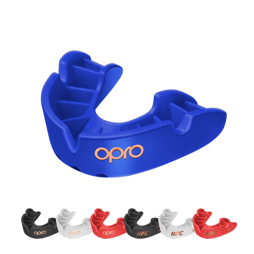 OPRO Bronze Level Sports Mouthguard  Custom-Fit, Breathable, Slim Design  Protective Mouth Guard for Football, Wrestling, Boxing, MMA, Lacrosse & All Contact Sports, Case Included  Blue, Youth