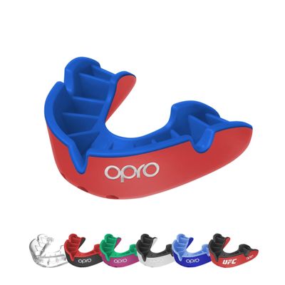 OPRO Sports Mouth Guard Silver Level Moldable, Multi-Layer Protection for Boxing, Hockey, Rugby, MMA, Jiu Jitsu, UFC & Football Includes Mouth Guard Case (Youth, Red/Dark Blue)