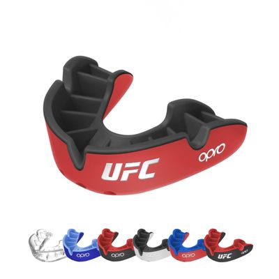OPRO UFC Sports Mouth Guard Silver Level Moldable, Multi-Layer Protection for Boxing, Hockey, Rugby, MMA, Jiu Jitsu, UFC & Football Includes Mouth Guard Case (Youth, Red/Black)