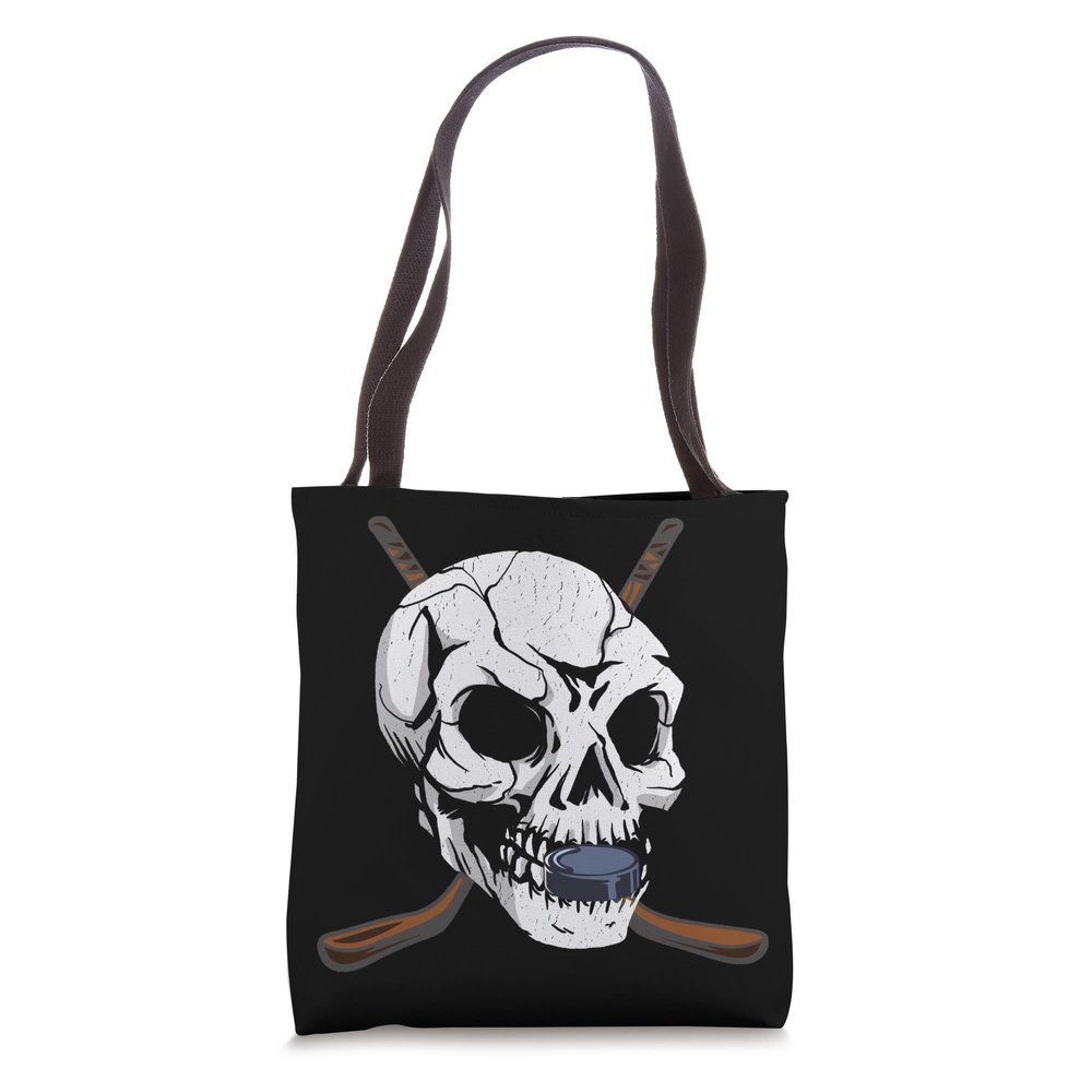 Ice Hockey Skull Play Hockey Team Sport Hockey Stick Tote Bag