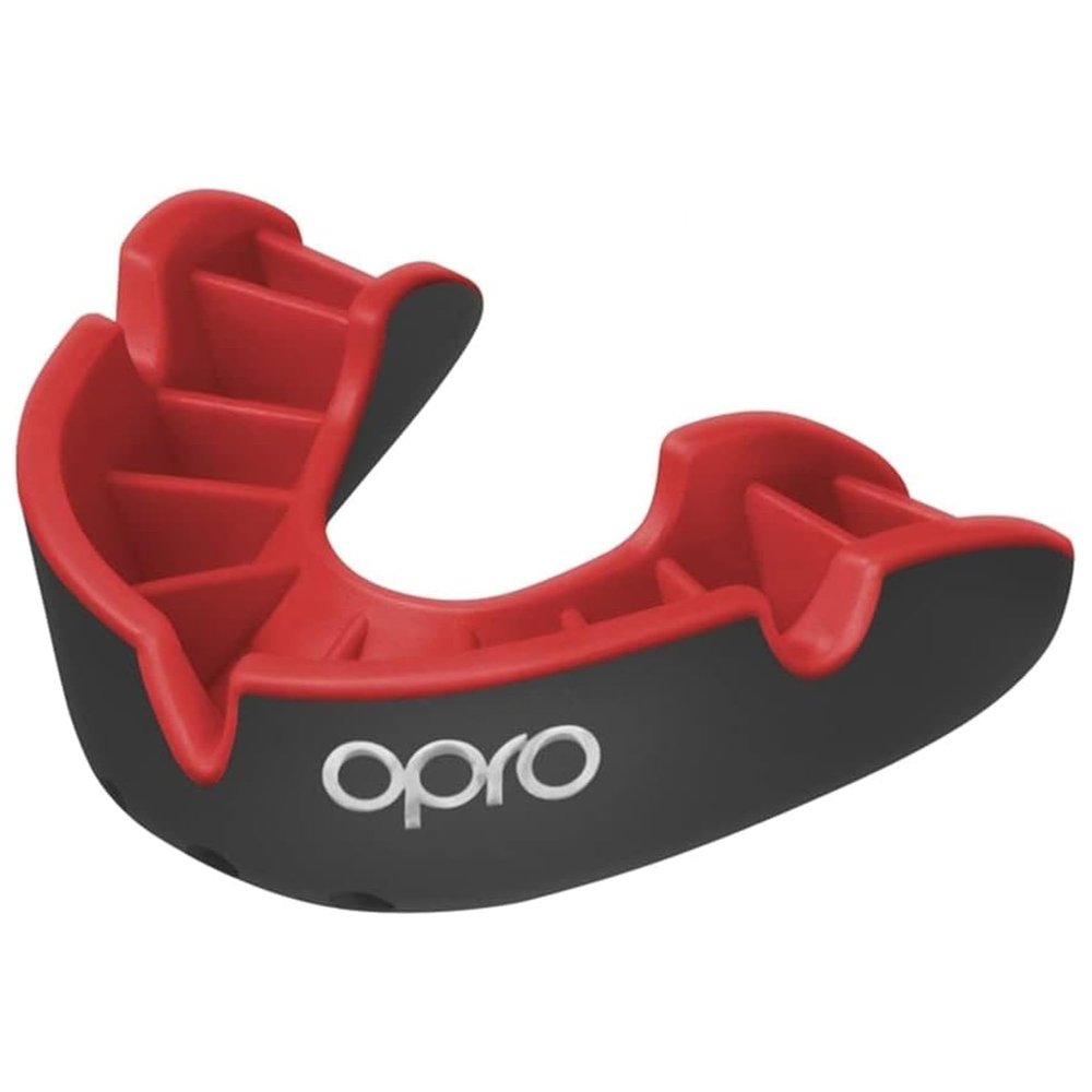 OPRO Sports Mouth Guard Silver Level Moldable, Multi-Layer Protection for Boxing, Hockey, Rugby, MMA, Jiu Jitsu, UFC & Football Includes Mouth Guard Case (Adult, Red/Black)