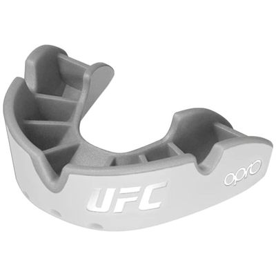 OPRO UFC Sports Mouth Guard Silver Level Moldable, Multi-Layer Protection for Boxing, Hockey, Rugby, MMA, Jiu Jitsu, UFC & Football Includes Mouth Guard Case (Adult, White/Silver)