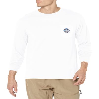 HUK Men's Standard Pocket Tee | Long Sleeved Fishing T-Shirt, Big Tuna-White, 3X-Large
