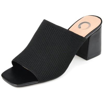 Journee Square Open Toe Chunky Block Heel Knit Slip-On Pump for Women - Lorenna Heeled Fashion Mule Black, 9 Wide