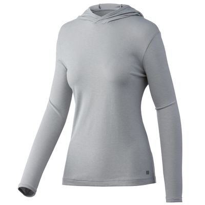 HUK Women's Standard Waypoint Hoodie | Performance Long-Sleeve Shirt +50 UPF, Overcast Grey, Medium