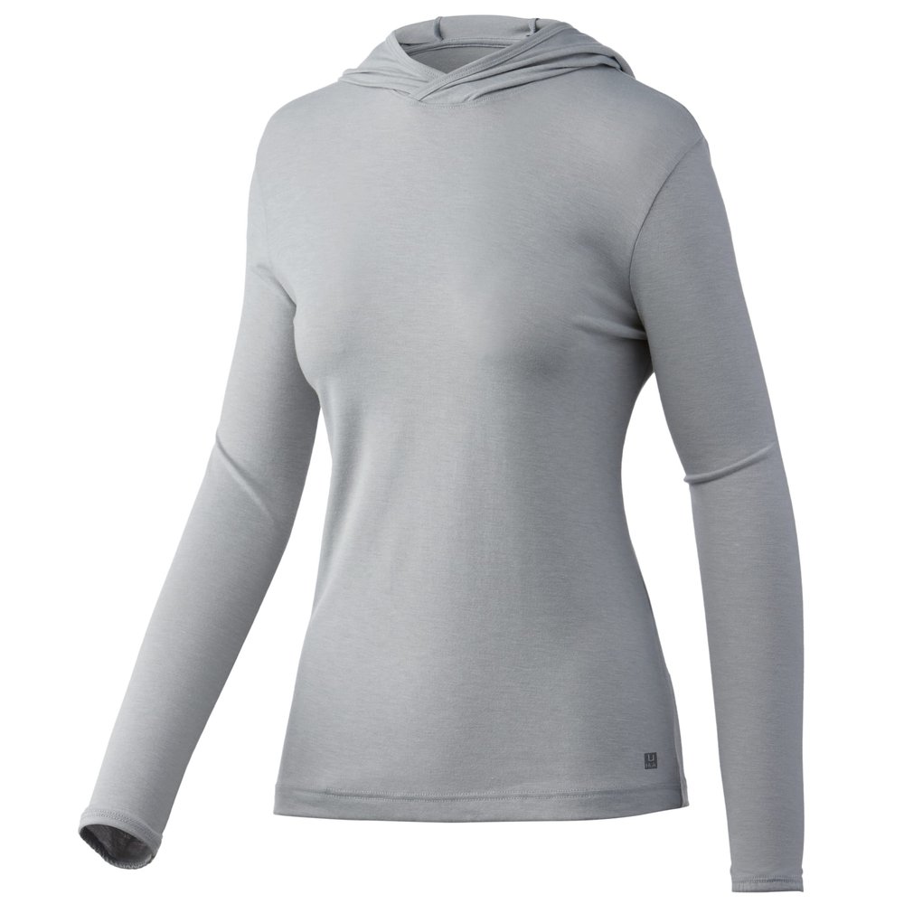 HUK Women's Standard Waypoint Hoodie | Performance Long-Sleeve Shirt +50 UPF, Overcast Grey, Medium