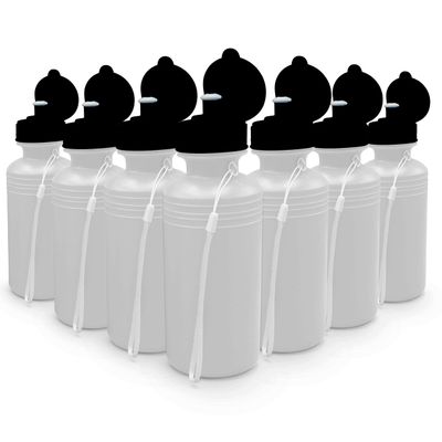 4E's Novelty Sports Water Bottles Bulk (12 Pack) 18 oz Squeeze Reusable Plastic White School Bike Water Bottle for Kids, BPA Free, Party Favor Giveaways, End of Year Student Gifts