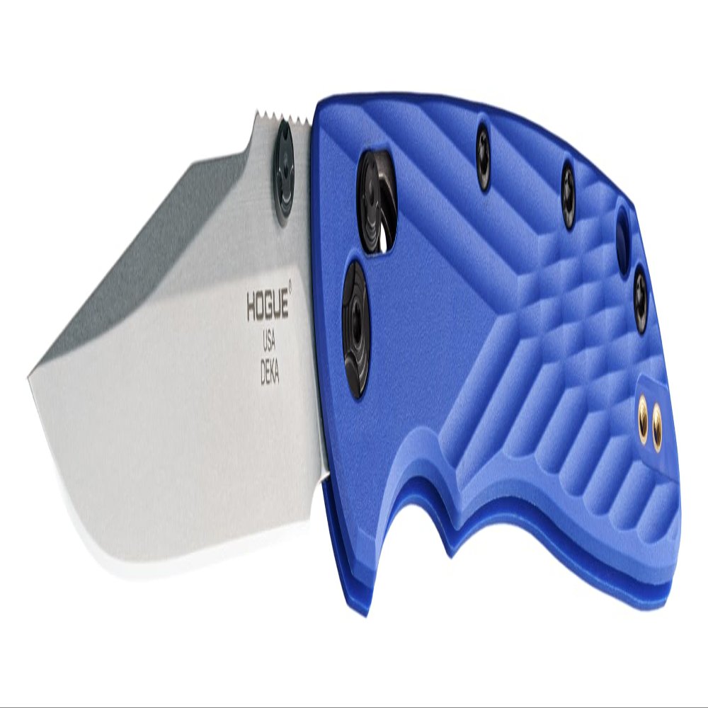 Hogue Deka 3.25" Folder CPM MagnaCut Clip Point Blade Stone Tumbled Finish, Crosshatch Textured Polymer Frame ABLE Lock Manual Knife, Blue - 24373