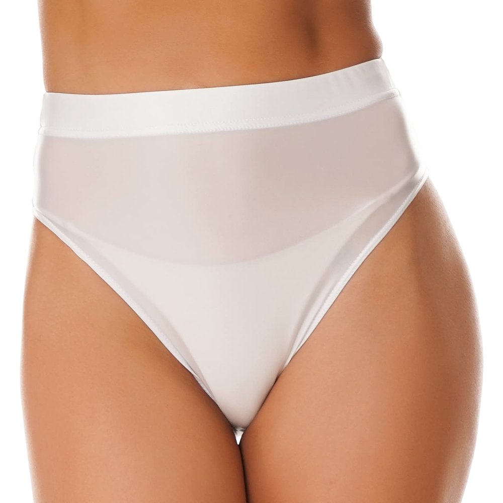 Hularka Women Shiny Glossy Panty Briefs High Cut Ballet Dance Underwear Shorts Panties Bottoms White,metallic XX-Large