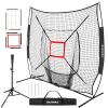 BaseGoal 7'7' Baseball Softball Practice Net,Baseball Backstop,with Batting Tee,for Hitting Pitching Batting Catching with Bow Frame,Bonus Strike Zone (Black-A) view 1