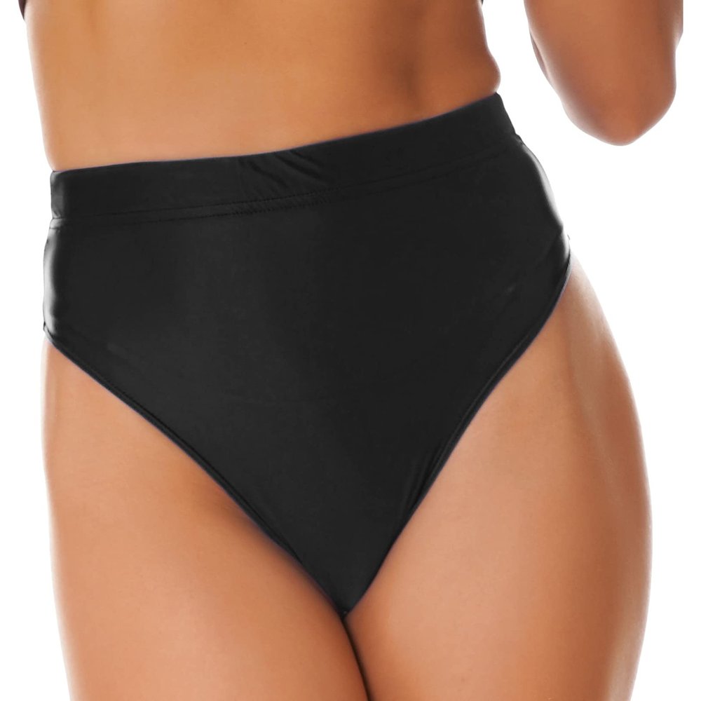 Freebily Women's Glossy High Waist Panty Briefs High Cut Rave Underwear Booty Dance Shorts Bottoms Black X-Large